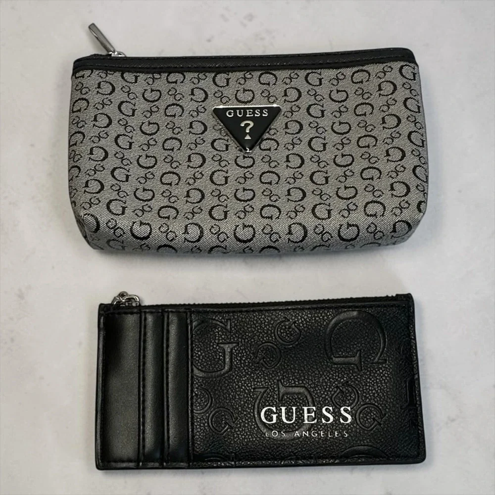 GUESS Pouch‎ and Card Case Set Women Small Black Grey Monogram Logo